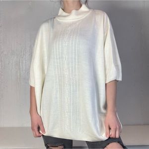 Creamy White Soft Knit Turtleneck Short Sleeve Sweater Top